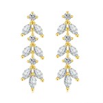 Long Leaf Zircon Drop Earrings for Women - Elegant Bridal Wedding Jewelry