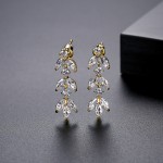 Zircon Leaf Bride Hanging Earrings Gold Color Wedding Jewelry