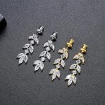 Zircon Leaf Bride Hanging Earrings Gold Color Wedding Jewelry