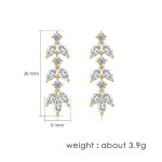 Zircon Leaf Bride Hanging Earrings Gold Color Wedding Jewelry