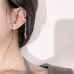 Korean Style Tassel Ear Clip Fake Piercing Earrings with Zircon for Women
