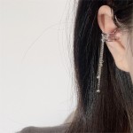 Korean Style Tassel Ear Clip Fake Piercing Earrings with Zircon for Women