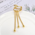 Korean Style Tassel Ear Clip Fake Piercing Earrings with Zircon for Women