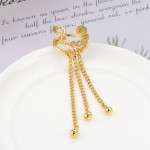 Korean Style Tassel Ear Clip Fake Piercing Earrings with Zircon for Women