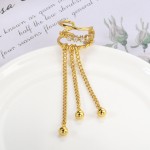 Korean Style Tassel Ear Clip Fake Piercing Earrings with Zircon for Women
