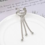 Korean Style Tassel Ear Clip Fake Piercing Earrings with Zircon for Women