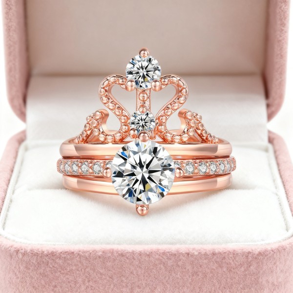 Vintage Cubic Zirconia Crown Ring Set for Women