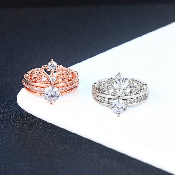 Vintage Cubic Zirconia Crown Ring Set for Women