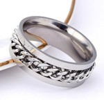 Men's Titanium Steel Anxiety Spinner Ring, Cuban Chain Punk Fidget Band