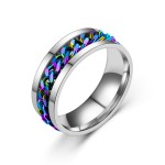 Men's Titanium Steel Anxiety Spinner Ring, Cuban Chain Punk Fidget Band