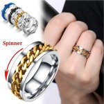 Men's Titanium Steel Anxiety Spinner Ring, Cuban Chain Punk Fidget Band