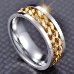 Men's Titanium Steel Anxiety Spinner Ring, Cuban Chain Punk Fidget Band