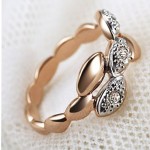 Leaf Shape Crystal Ring for Women Rose Gold Elegant Party Jewelry