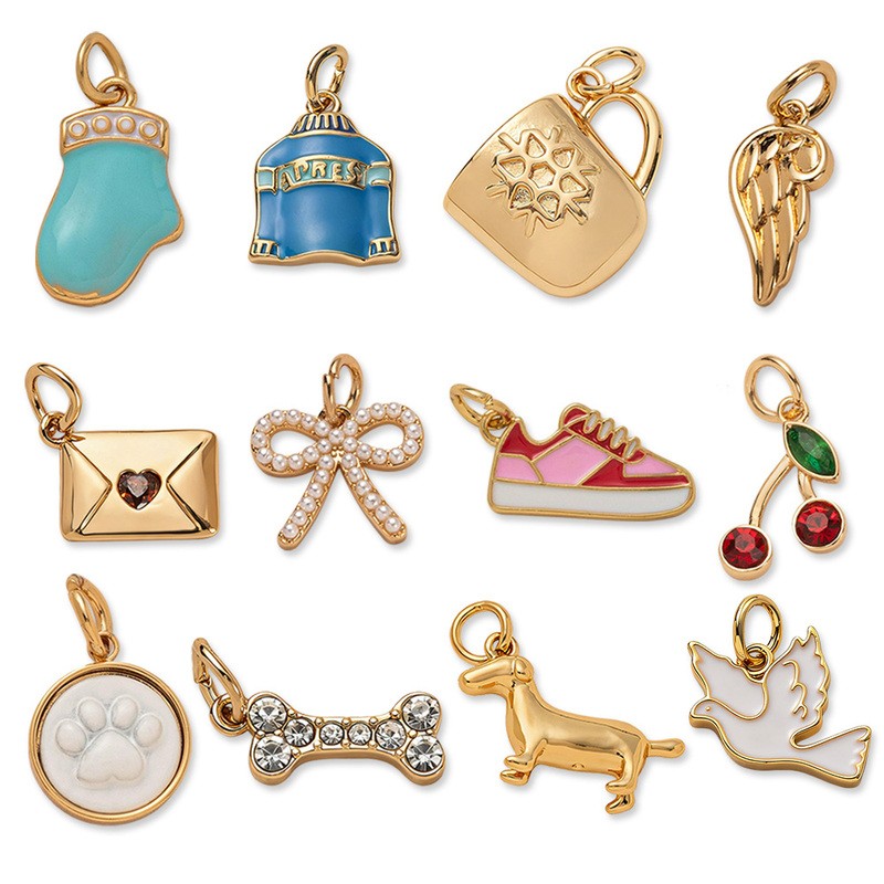 DIY Cartoon Charm Pendant Set for Jewelry Making - Gold Color Charms
