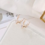 Vintage Gold Tone Elk Deer Stud Earrings with Zirconia Accents