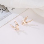 Vintage Gold Tone Elk Deer Stud Earrings with Zirconia Accents