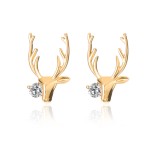 Vintage Gold Tone Elk Deer Stud Earrings with Zirconia Accents