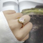 Oval Pink CZ Statement Ring in Light Gold for Women