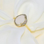 Oval Pink CZ Statement Ring in Light Gold for Women