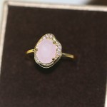 Oval Pink CZ Statement Ring in Light Gold for Women
