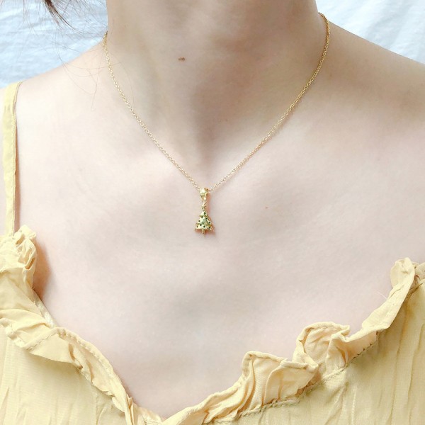 Green Crystal Christmas Tree Pendant Necklace for Women