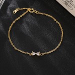 Crystal Bowknot Charm Bracelet for Women Gold Heart Zircon Jewelry
