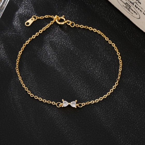 Crystal Bowknot Charm Bracelet for Women Gold Heart Zircon Jewelry