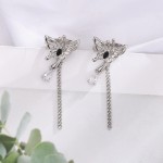 Gothic Butterfly Clip-On Earrings with Black Crystal Waterdrop Tassel