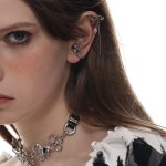 Gothic Butterfly Clip-On Earrings with Black Crystal Waterdrop Tassel