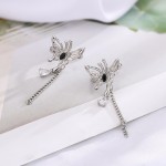 Gothic Butterfly Clip-On Earrings with Black Crystal Waterdrop Tassel