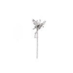 Gothic Butterfly Clip-On Earrings with Black Crystal Waterdrop Tassel