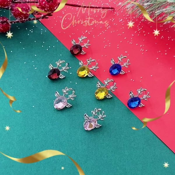 Cartoon Deer Antler Stud Earrings with Zircon Crystal for Women