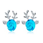 Cartoon Deer Antler Stud Earrings with Zircon Crystal for Women