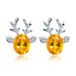 Cartoon Deer Antler Stud Earrings with Zircon Crystal for Women