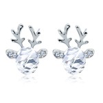 Cartoon Deer Antler Stud Earrings with Zircon Crystal for Women