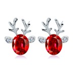 Cartoon Deer Antler Stud Earrings with Zircon Crystal for Women