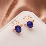 Cartoon Deer Antler Stud Earrings with Zircon Crystal for Women