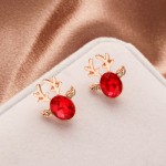 Cartoon Deer Antler Stud Earrings with Zircon Crystal for Women