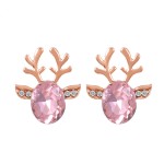 Cartoon Deer Antler Stud Earrings with Zircon Crystal for Women