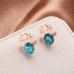 Cartoon Deer Antler Stud Earrings with Zircon Crystal for Women