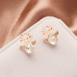 Cartoon Deer Antler Stud Earrings with Zircon Crystal for Women