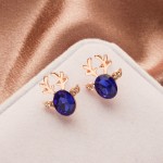 Cartoon Deer Antler Stud Earrings with Zircon Crystal for Women