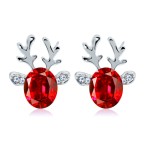 Cartoon Deer Antler Stud Earrings with Zircon Crystal for Women