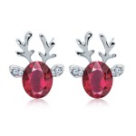 Cartoon Deer Antler Stud Earrings with Zircon Crystal for Women