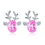 Cartoon Deer Antler Stud Earrings with Zircon Crystal for Women