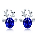 Cartoon Deer Antler Stud Earrings with Zircon Crystal for Women