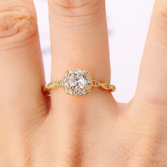 Adjustable Gold Crystal Engagement Ring for Women