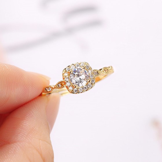 Adjustable Gold Crystal Engagement Ring for Women