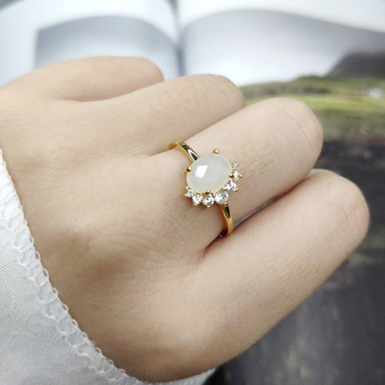 Women's Oval Multicolor Candy Stone CZ Wedding Ring in Light Gold