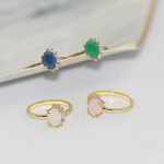 Women's Oval Multicolor Candy Stone CZ Wedding Ring in Light Gold